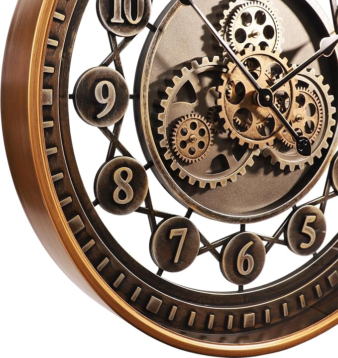 24 Inch Wall Clock with Moving Gears Large Industrial Steampunk Metal Clock - Image 3
