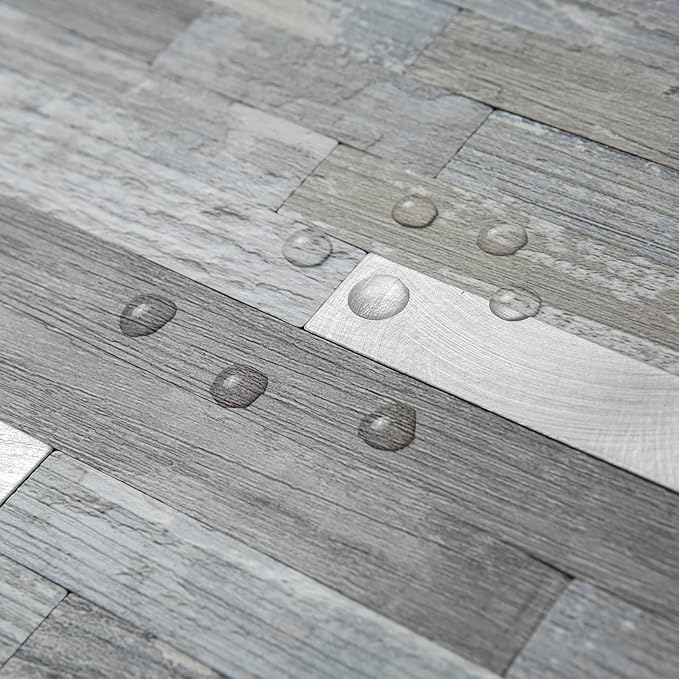 AULIGET 2-Sheet Peel and Stick Backsplash Wall Tiles, Distressed Wood Look PVC - Image 3