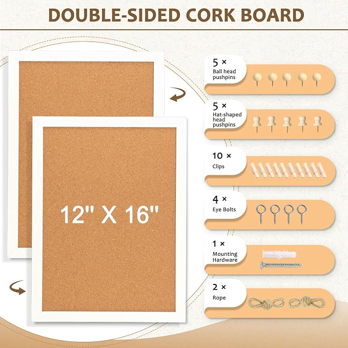 Double-Sided Cork Board for Wall, Picture Display Vision Board Corkboards for - Image 3