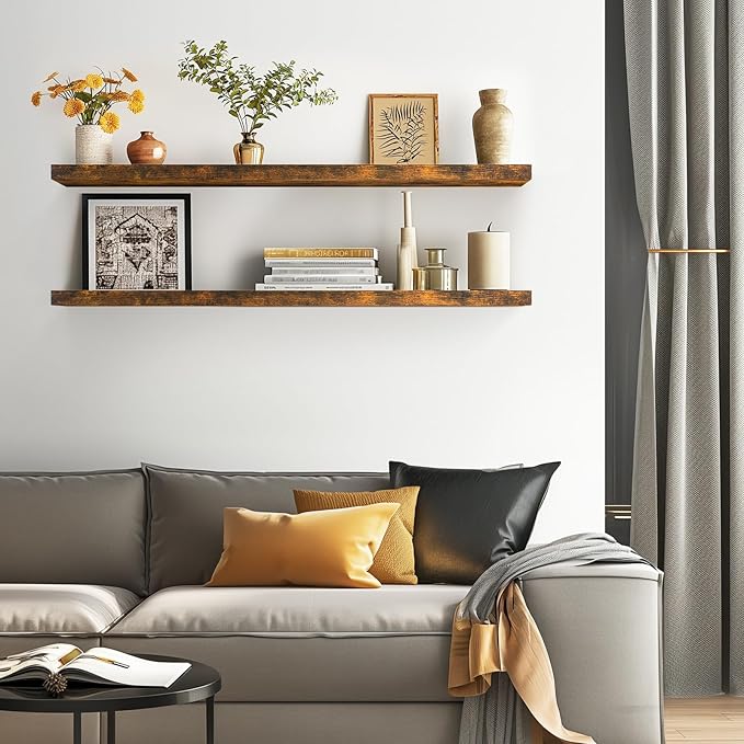 BAYKA Floating Shelves, 48 inches Long Wall Mounted Rustic Wood Shelves - Image 5