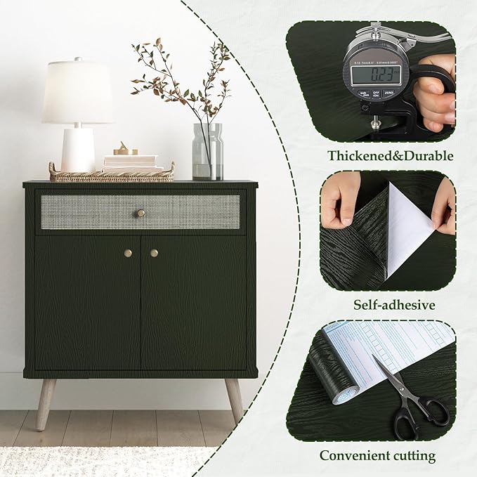 Wood Contact Paper Dark Green Peel and Stick Wallpaper, Thicken No Tear Vinyl - Image 3