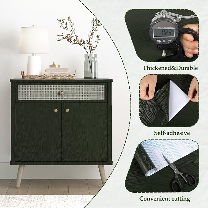 Wood Contact Paper Dark Green Peel and Stick Wallpaper, Thicken No Tear Vinyl - Image 3
