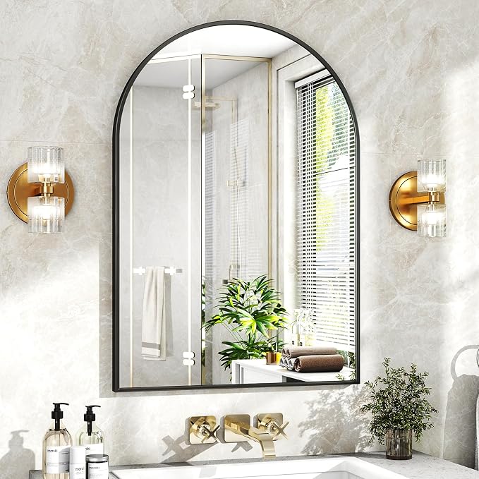XRAMFY 24"x36" Black Arched Bathroom Mirror by XRAMFY
