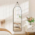 48"x16" Hanging Mirror with Leather Strap, Arched Full Length Mirror with by TinyTimes
