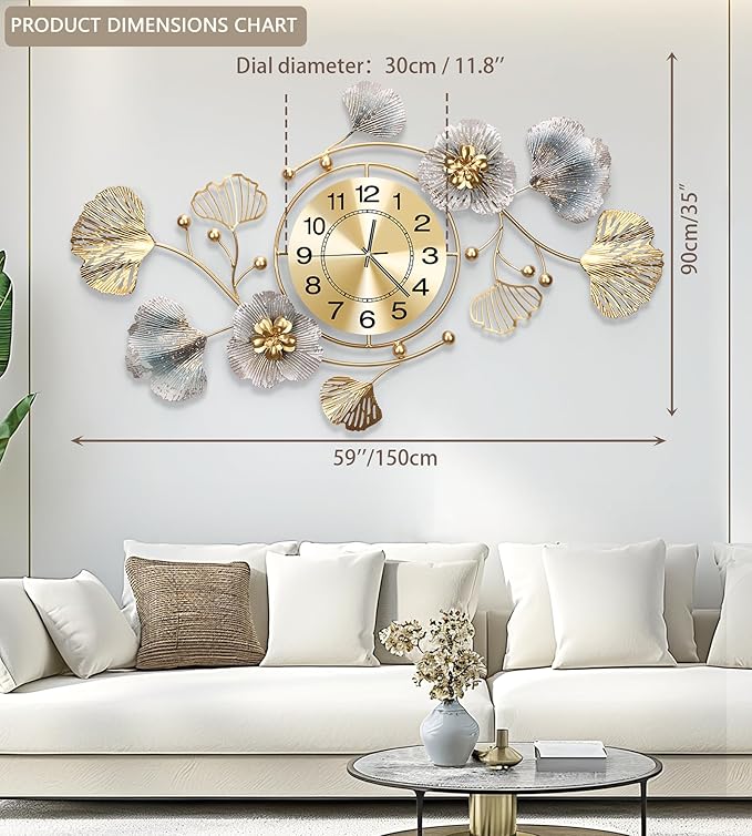 Clocks for Living Room, Large Wall Clock, 3D Silent Wall Clock, Retro Metal - Image 2