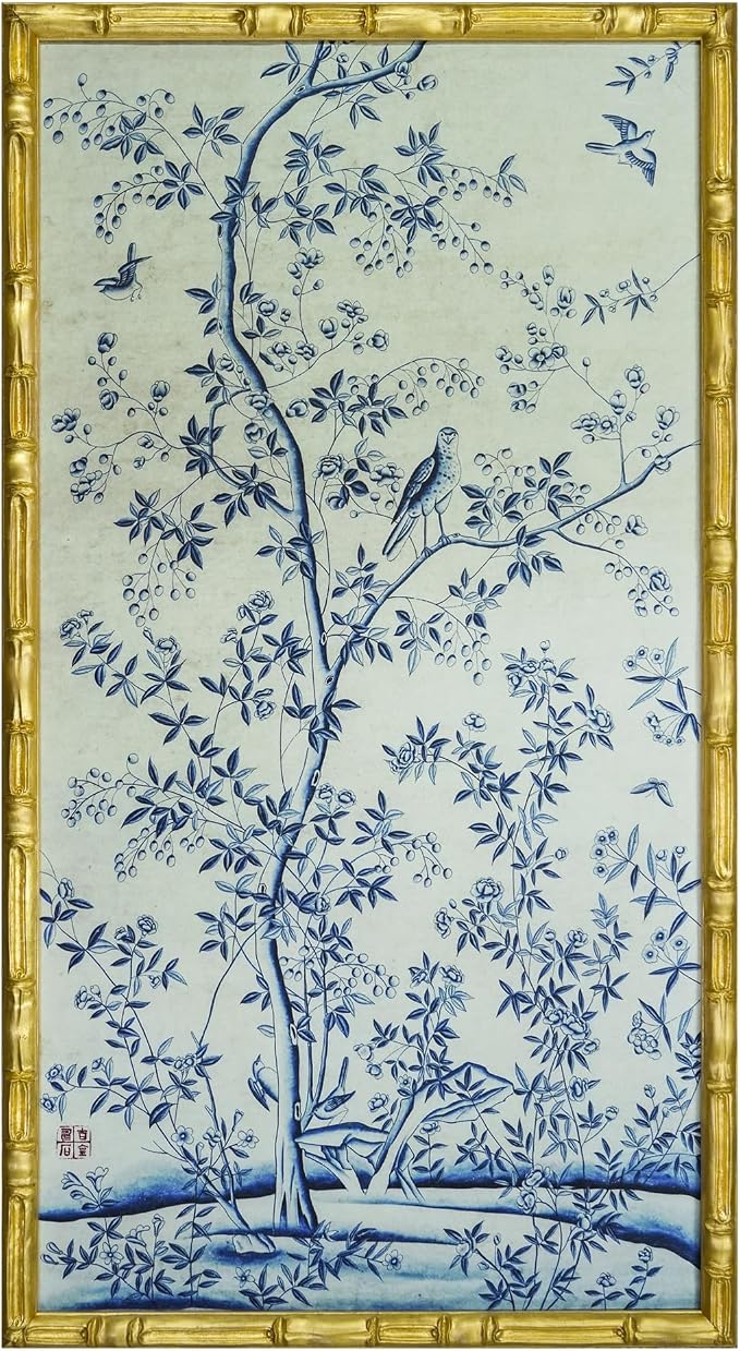 HongFengtang Chinese Rice Paper Print China Flower And Bird Bamboo Frame 19.5 X by Hongfengtang