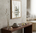 Wooden Frame Zen Stone Canvas Wall Art, Stacked Stones in Water Poster Print. - Image 5