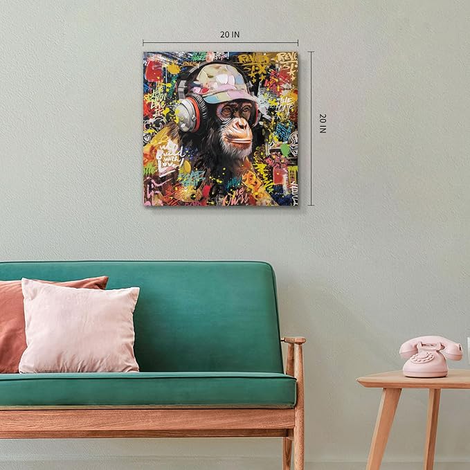 Modern Pop Art Monkey Canvas Wall Art, Street Graffiti Gorilla Canvas Painting - Image 5