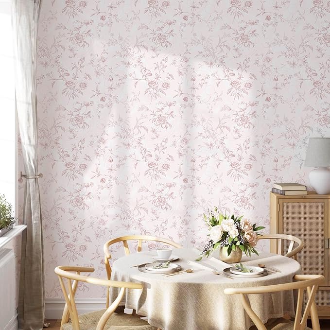 Ismoon Floral Peel and Stick Wallpaper Pink Stick on Wall Paper Vintage French - Image 3