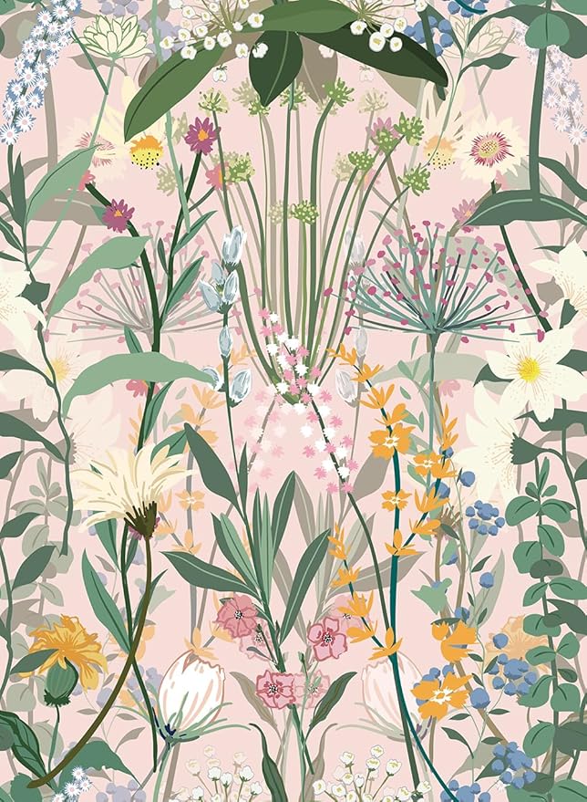 JiffDiff Floral Wallpaper Peel and Stick 17.3"x118" Pink Farm Wildwood Stick on by wallpaper