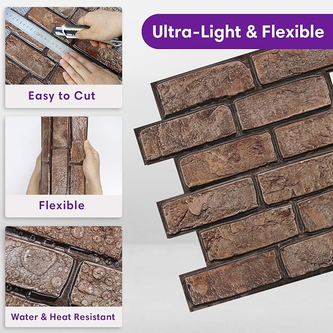 3D Faux Brick Wall Panels Peel and Stick, Small Brick-Look Textured Wall Sticker - Image 7