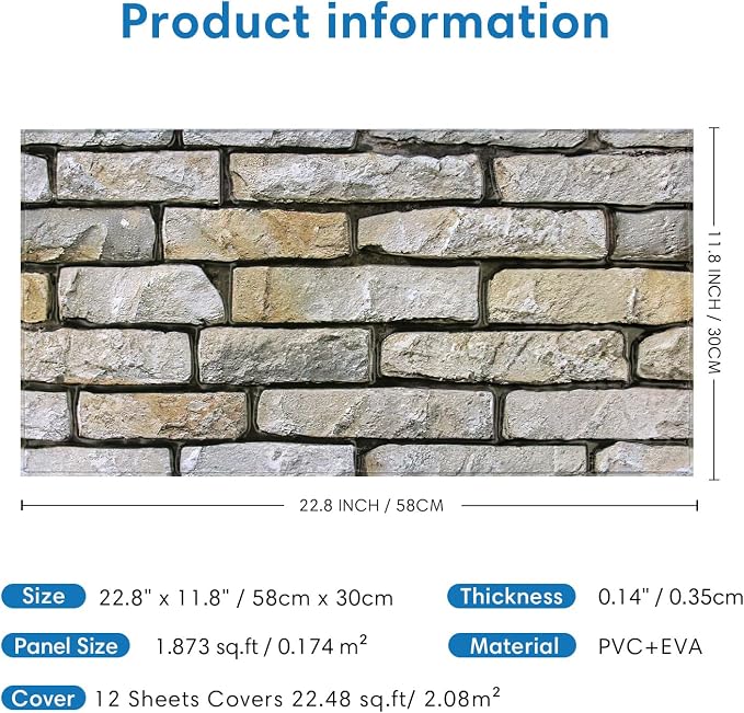 COMSTICKC 3D Stone Wall Panel Peel and Stick, DIY Lightweight PVC Stone Brick - Image 5
