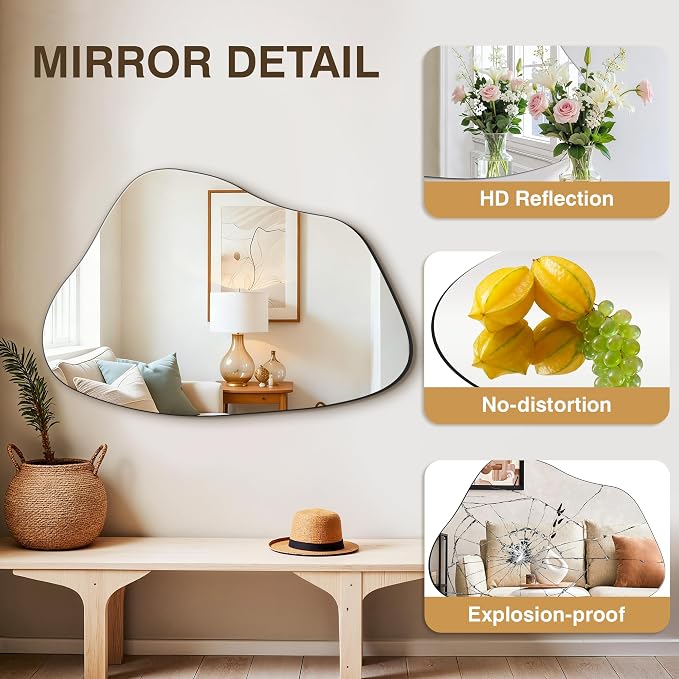 FICTOR Irregular Asymmetrical Wall Mirror, Living Room, Dining Room - Image 3