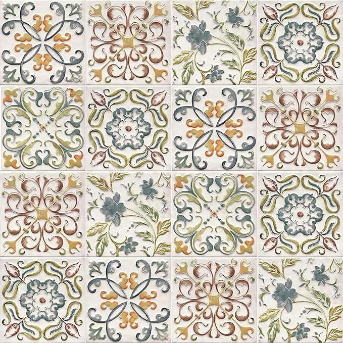 Wudnaye Bohemian Wallpaper Peel and Stick Faux Tile Contact Paper 17”×393” Tile by Wudnaye