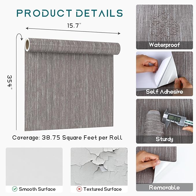 VEELIKE Lustre Brown Grasscloth Wallpaper Textured Woven Wallpaper Peel and - Image 8