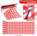 Kochorie 54 Inch x 100 Ft Red Checkered Plastic Table Cloth Roll Disposable - Image 2