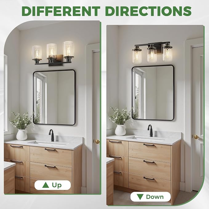 DORESshop 17 Inch Bathroom Light Fixtures, 3-Light Black - Image 6
