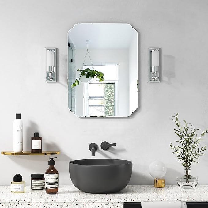Bathroom Mirrors for Over Sink, Frameless Mirrors for Wall, 24x18 Inch Beveled by JACUKO