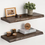 Floating Shelves Set of 2, Solid Elm Wood Wall Shelves 24 Inch by Unknown
