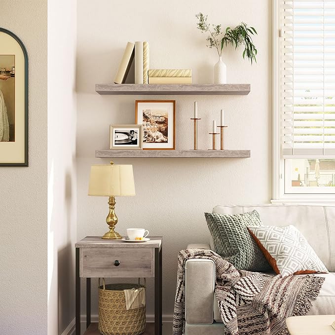 HOOBRO Floating Shelves for Wall, Wall Mounted Shelf Set of 2, 31.5" Hanging - Image 2