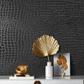 Arthome 17"×120" Black Crocodile Peel and Stick Wallpaper, Charcoal Black by ArthomeWALLDECOR