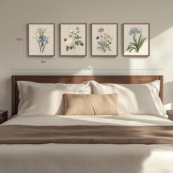 Framed Botanical Wall Art for Bathroom, 4 Piece Vintage Floral Canvas Painting - Image 5