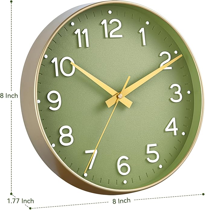 Roymnie Wall Clock Green, Silent Wall Clocks Battery Operated 8 Inch-Modern Non - Image 8