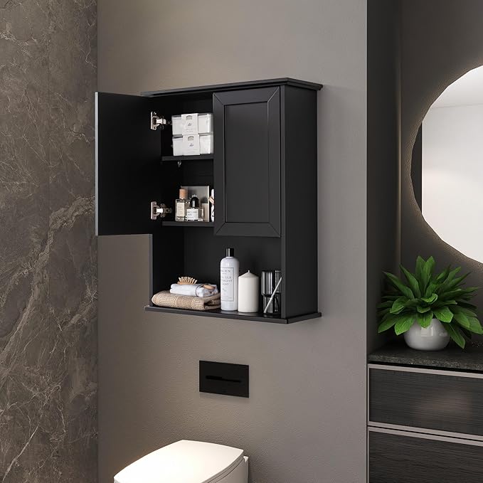 VANIRROR Black Bathroom Wall Cabinet 23x29 inch Wooden Bathroom Medicine Cabinet - Image 2