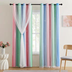 XiDi Pink & Rainbow Curtains for Kids & Girl Bedrooms by Addsomecolortolife