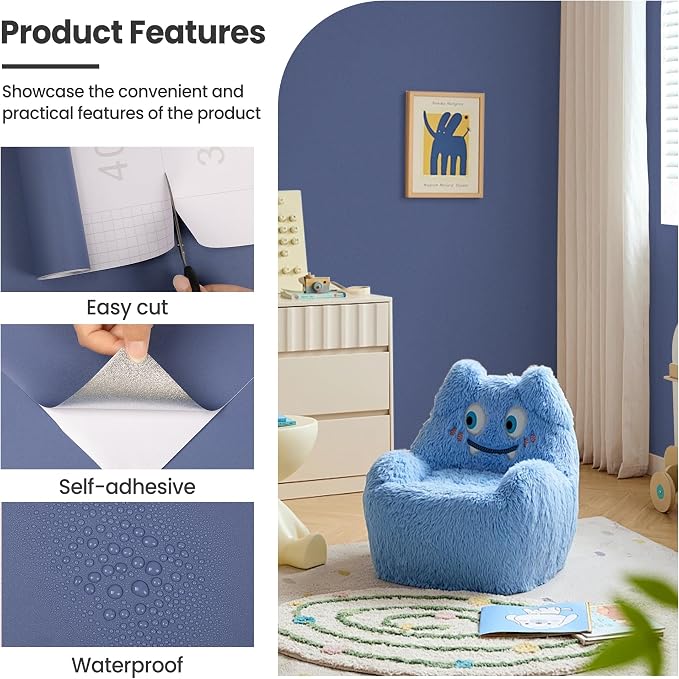 practicalWs Blue Peel and Stick Wallpaper 15.7" x 236.2" Blue Contact Paper - Image 5
