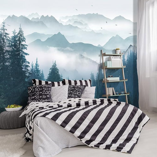 -Foggy Forest Pine Scenery Fabric Wallpaper Living Room Bedroom Bathroom by YIHWM-PurchaseNow