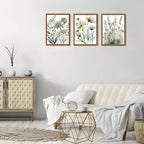 Wood Framed Sage Green Botanical Wall Art Set of 3, Boho Floral Canvas Wall - Image 5