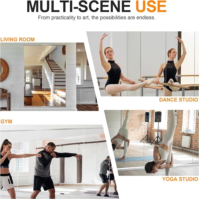 Delma Home Gym Mirror, Large Full Body Tempered Glass Frameless, Wall-Mounted - Image 6