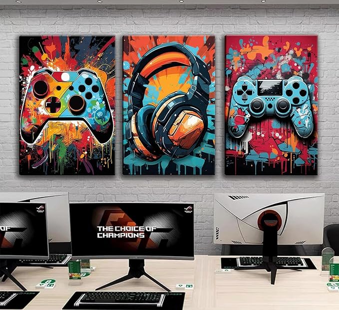 3Pcs Cool Gaming Wall Art Retro Video Game watercolor Posters Pictures Colorful - Image 5