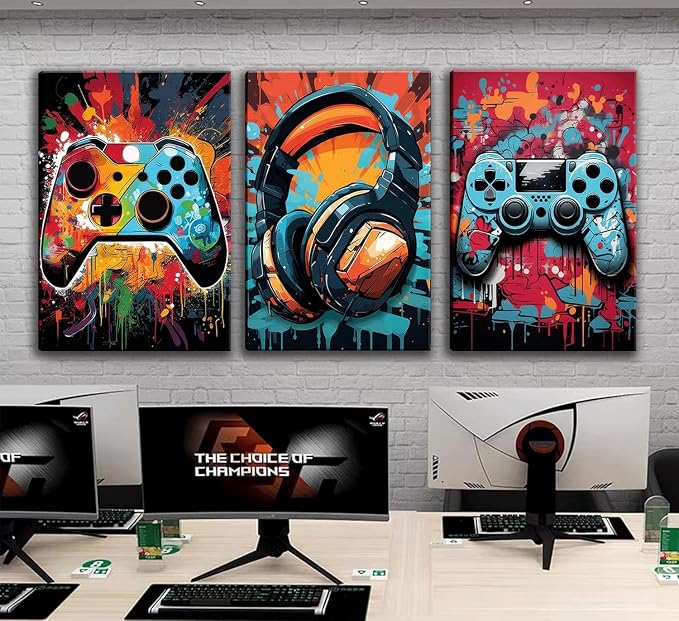 3Pcs Cool Gaming Wall Art Retro Video Game watercolor Posters Pictures Colorful - Image 6