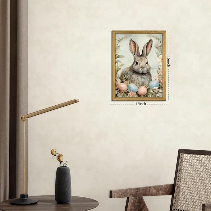 Easter Bunny Wall Art, Vintage Rabbit Canvas Wall Decor, Easter Eggs Poster - Image 5