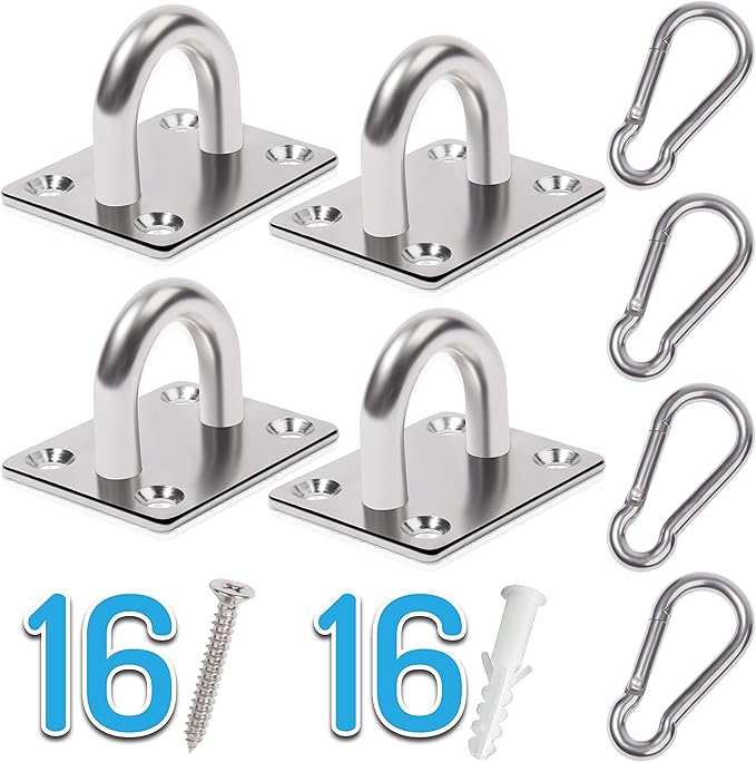 PAMAZY 4 PCS M6 Premium Heavy Duty Square Stainless Steel Pad Eye Hooks + 4PCS - Image 2