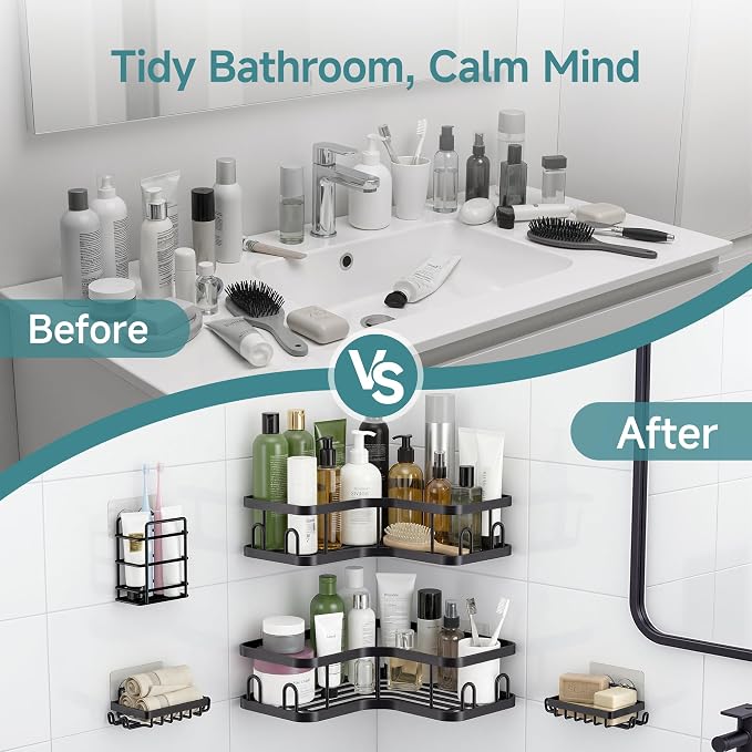 Veken Corner Shower Caddy 5-Pack, Advanced Rustproof Design, No Drilling - Image 7