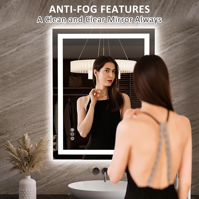 LOAAO 27.6"x35.4" LED Mirror for Bathroom, Lighted Bathroom Mirror - Image 2