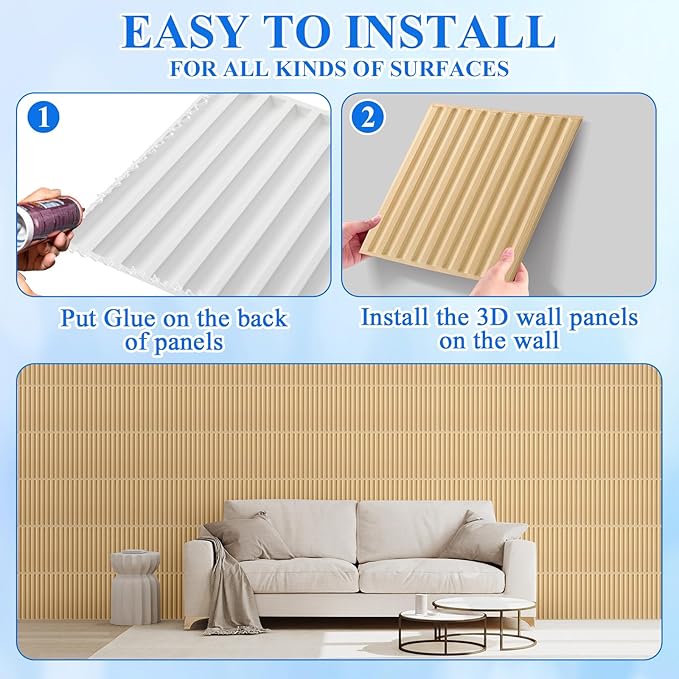 Nuanchu 32 Pcs 3D Slat Wall Panels, Paintable Waterproof Textured Tiles - Image 5