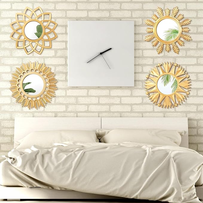 Dandat Set of 4 Gold Mirrors for Wall Decor Small Circle Flowers Mirrors - Image 6