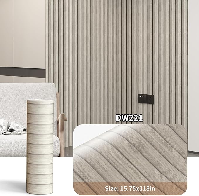 Haimin Wood Grain Slat Wall Panels Peel and Stick Faux Wood Thick Wallpaper - Image 2