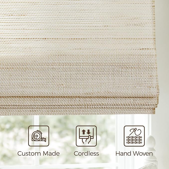 TWOPAGES Woven Bamboo Cordless Roman Shades, Custom No Drill or Motorized Blinds - Image 4