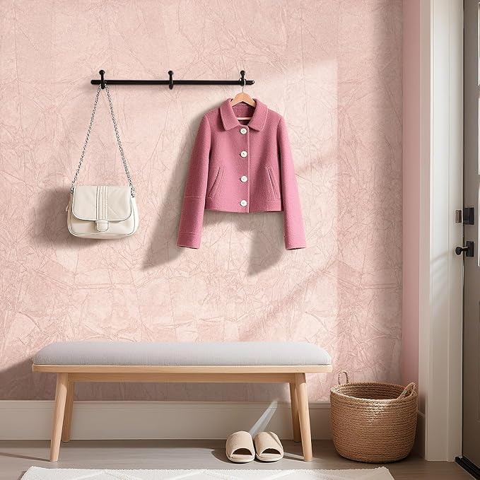 17.7x317 Pink Wallpaper Peel and Stick Felt Fabric Wallpaper Textured Velvet - Image 5