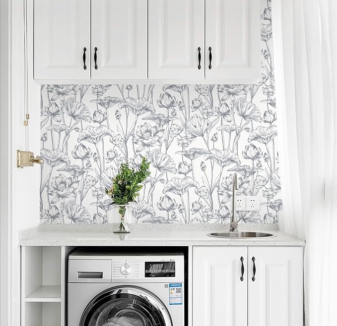 Timeet Floral Peel and Stick Wallpaper 16" x 197" White and Purple Wallpaper - Image 5