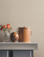 York Wallcoverings Natural Sisal Warm Grey Peel and Stick Grasscloth Wallpaper - Image 2
