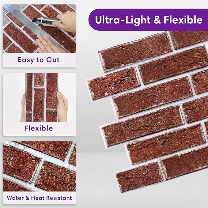 3D Peel and Stick Faux Brick Wall Panels 11.8" x 11.8" 10-Pack, Small - Image 8