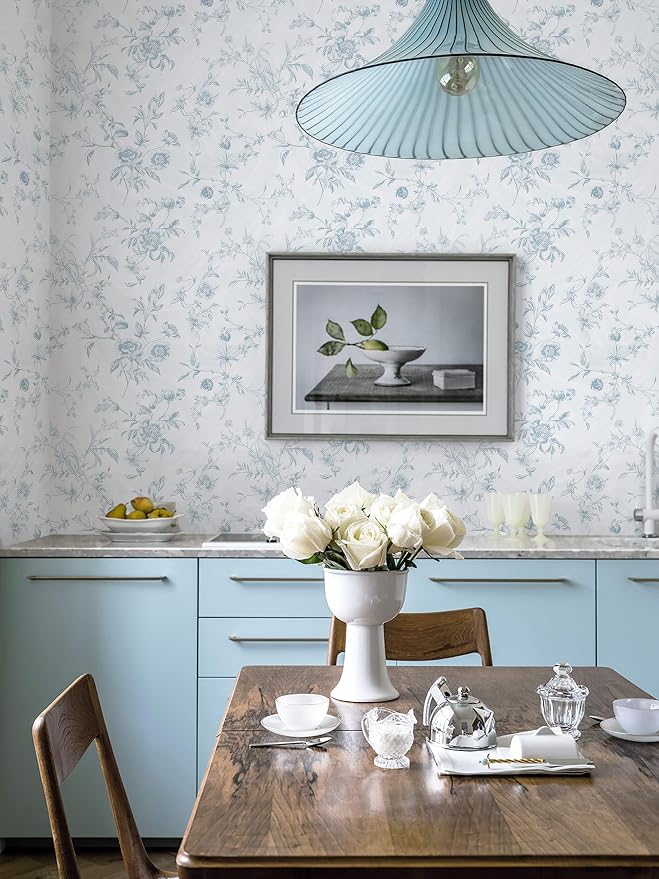 Ismoon Blue Wallpaper Peel and Stick Floral Vintage Stick on Wall Paper French - Image 8