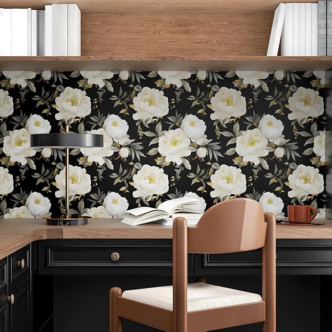Laatse Dark Floral Wallpaper Peel and Stick Boho Wallpaper 17.5in x 118in White - Image 5