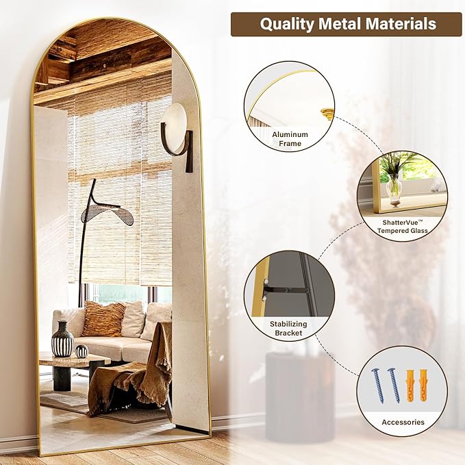 XRAMFY 24x68 Arched Full Length Mirror Floor Mirrors - Image 6